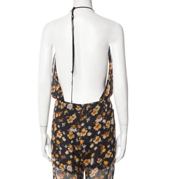 Reformation Sheer Yellow Floral Black Jumpsuit Size Small EUC - Picture 6 of 6
